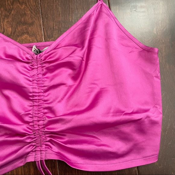 NWT Zara fuchsia ruched satin effect crop top - Picture 6 of 9